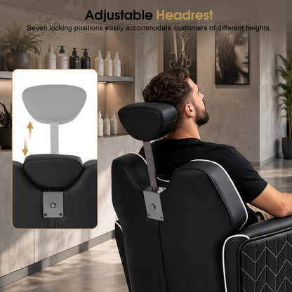 BarberPub Classic Barber Chair, Dual Hand Levers for Left-handed Users, Reclining Salon Chair, 9274