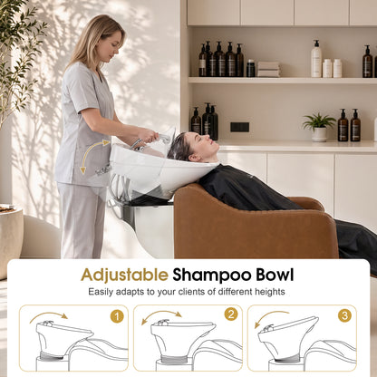 BarberPub Shampoo Chair and Bowl Set, Dual Side Hand Levers, 9043