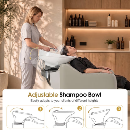 BarberPub Shampoo Chair and Bowl Set, Dual Side Hand Levers, 9043