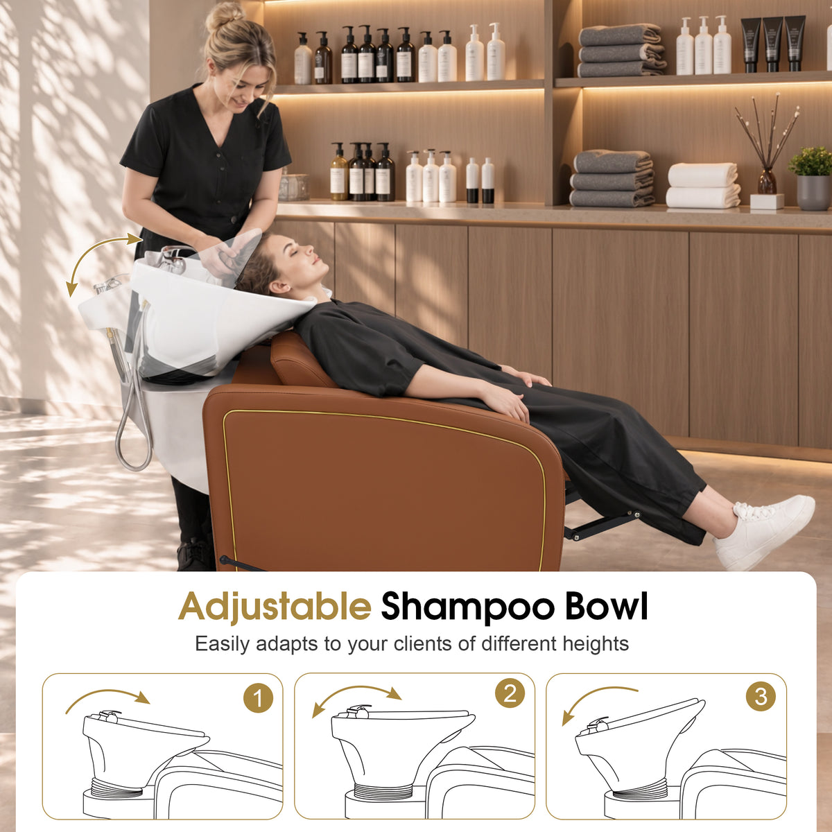 BarberPub Shampoo Bowl and Chair Set, Mold-resistant PVC Leather, 9718