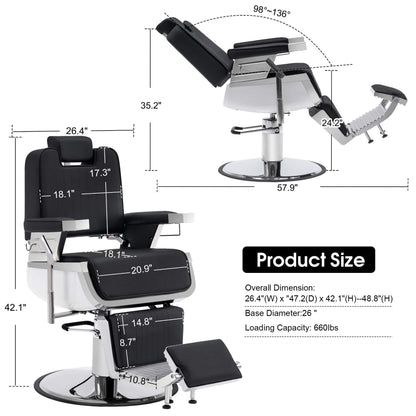 Barber Chair 3819 & Anti-Fatigue Mat 0085 Set - All Purpose Reclining Hydraulic Barber Chair with 1 Inch Thick Salon Mat, Ideal for Barbers & Stylists