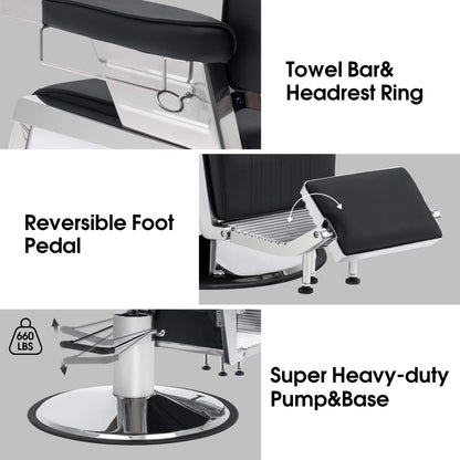 Barber Chair 3819 & Anti-Fatigue Mat 0085 Set - All Purpose Reclining Hydraulic Barber Chair with 1 Inch Thick Salon Mat, Ideal for Barbers & Stylists