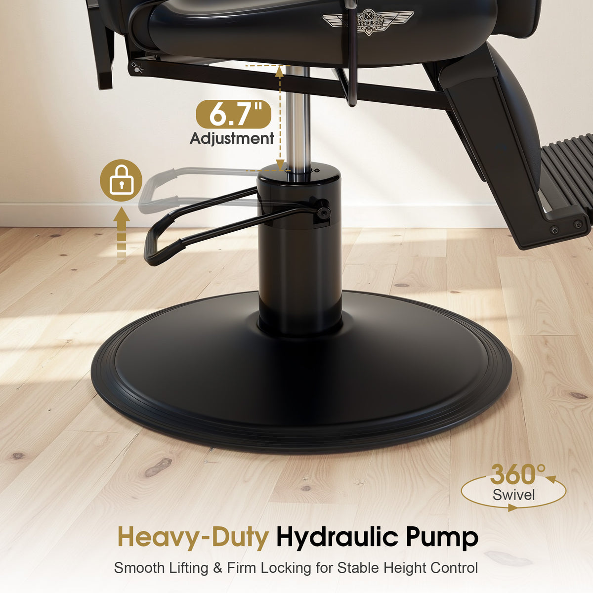 BarberPub Vintage Barber Chair, Hydraulic Reclining, Heavy-Duty Pump, 700 lb Capacity, Sturdy Frame & Stable Base, 8641
