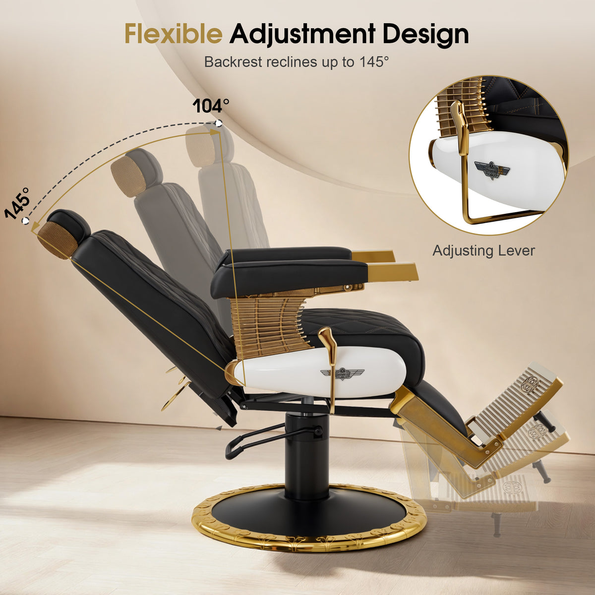 BarberPub Vintage Barber Chair, Hydraulic Reclining, Heavy-Duty Pump, 700 lb Capacity, Sturdy Frame & Stable Base, 8641