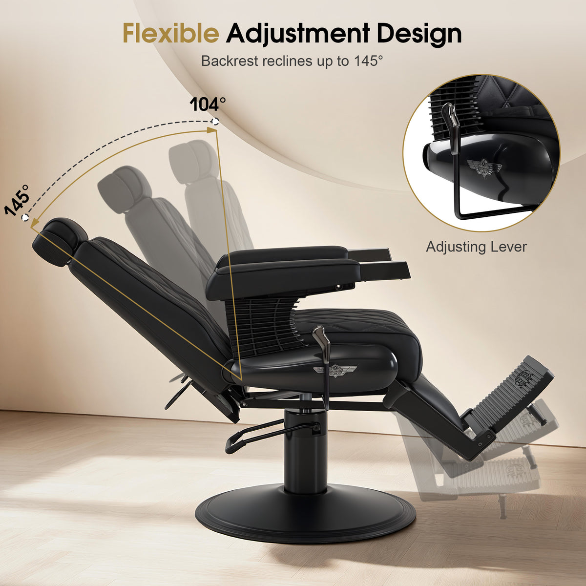 BarberPub Vintage Barber Chair, Hydraulic Reclining, Heavy-Duty Pump, 700 lb Capacity, Sturdy Frame & Stable Base, 8641