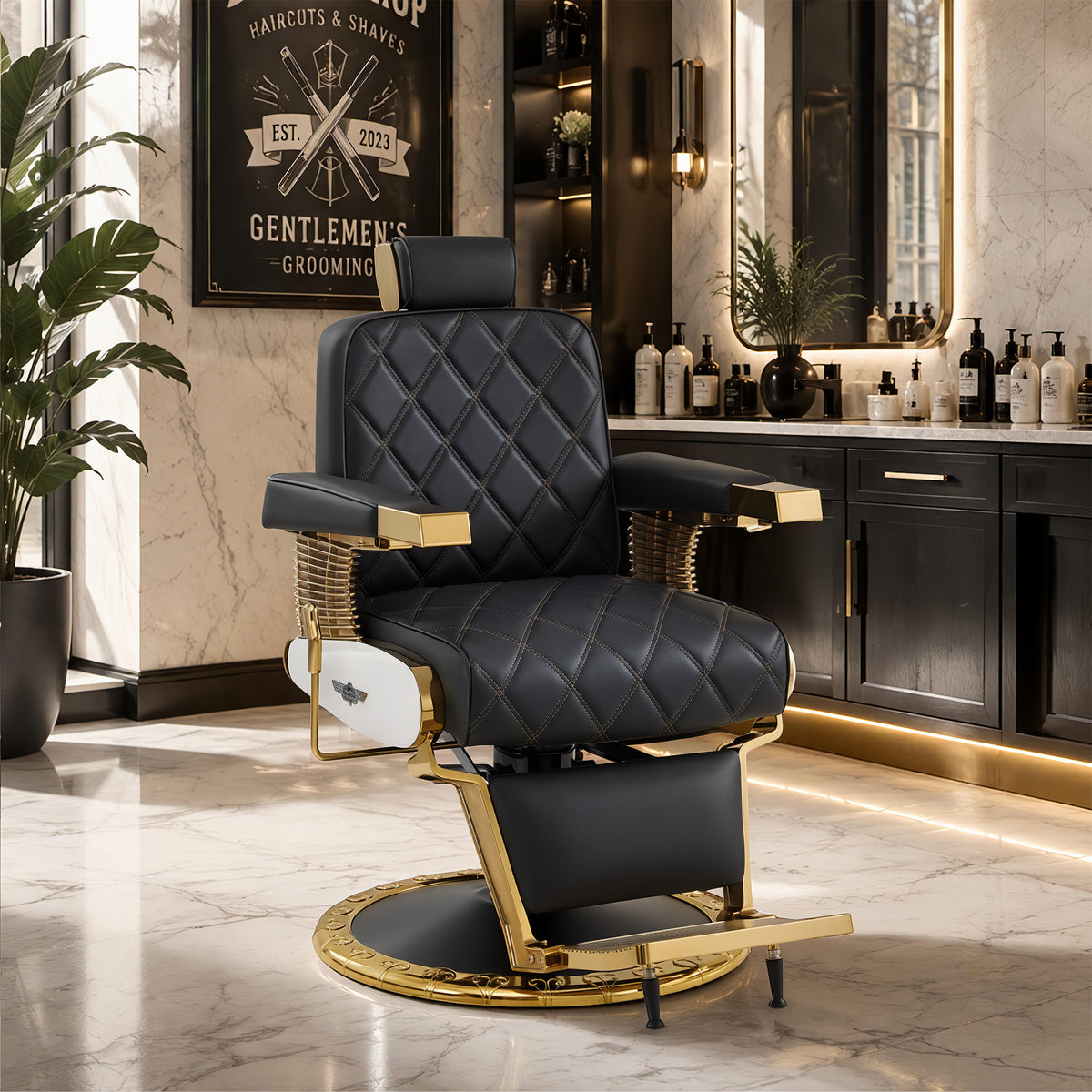 BarberPub Vintage Barber Chair, Hydraulic Reclining, Heavy-Duty Pump, 700 lb Capacity, Sturdy Frame & Stable Base, 8641
