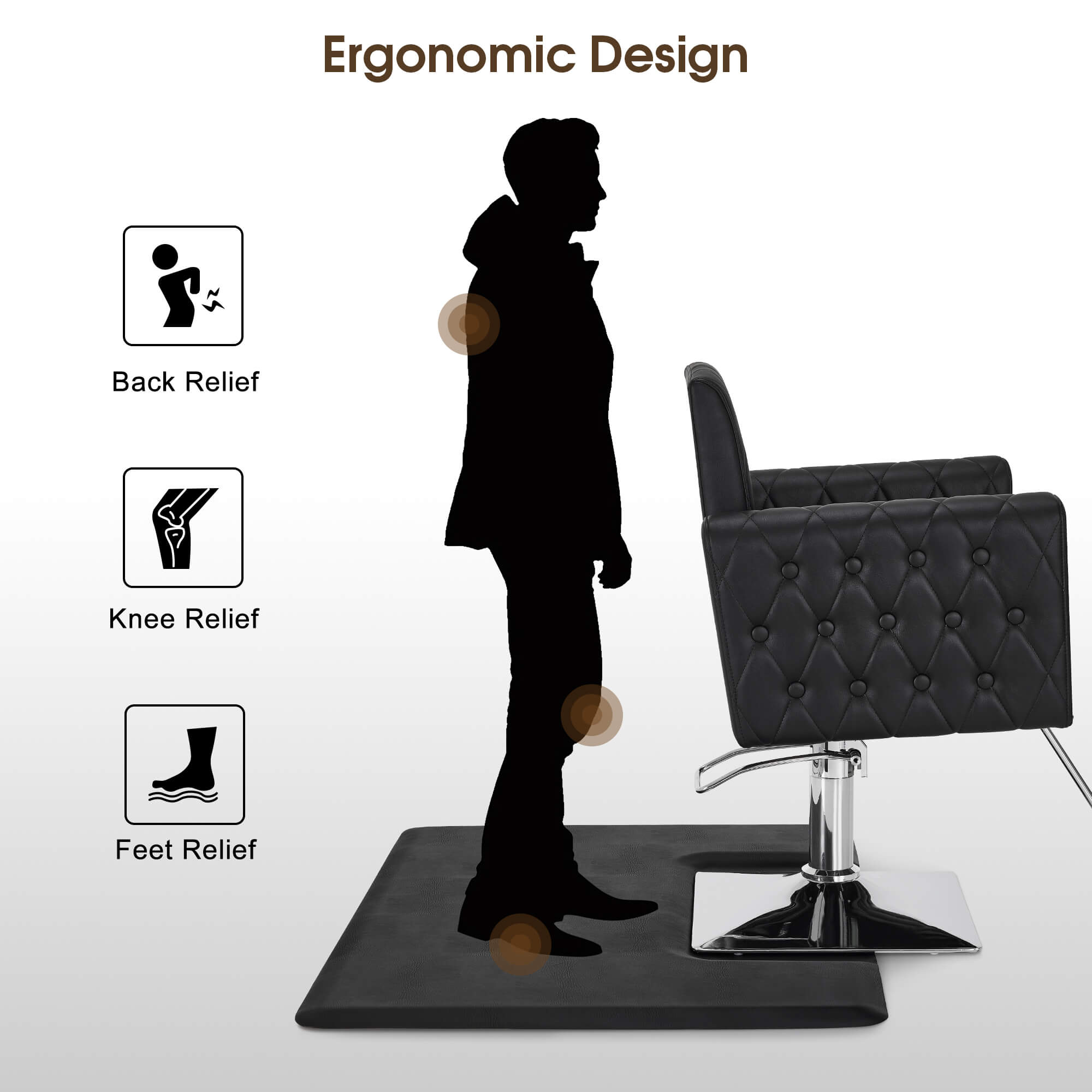 Salon Chair 8821 & Anti-Fatigue Mat 0030 Set - Professional Hydraulic Salon Chair with Ergonomic 3/4" Thick Salon Mat