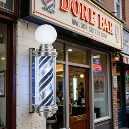 Black & White LED Barber Pole Light, Spinning Waterproof Wall Mounted Salon Sign L014
