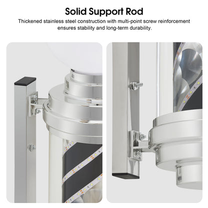 Black & White LED Barber Pole Light, Spinning Waterproof Wall Mounted Salon Sign L014