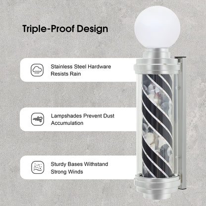 Black & White LED Barber Pole Light, Spinning Waterproof Wall Mounted Salon Sign L014