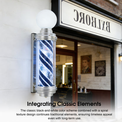 Black & White LED Barber Pole Light, Spinning Waterproof Wall Mounted Salon Sign L014