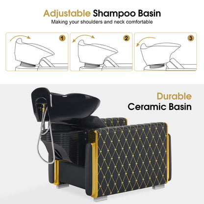 BarberPub Shampoo Chair, Backwash Ceramic Shampoo Bowl Unit Station 8690