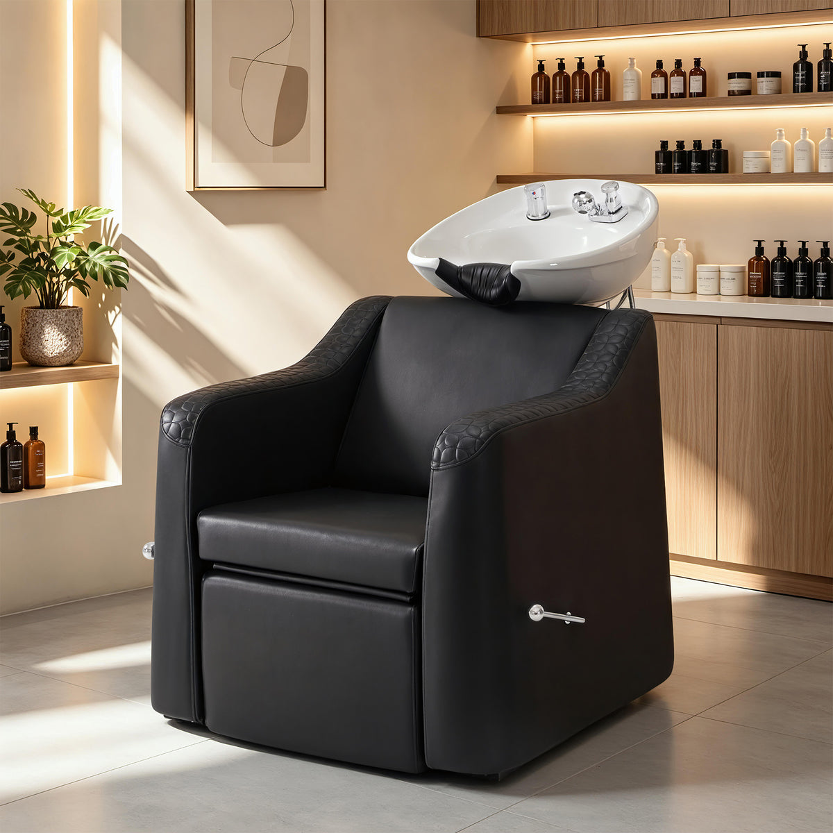 BarberPub Shampoo Chair and Bowl Set, Dual Side Hand Levers, 9043