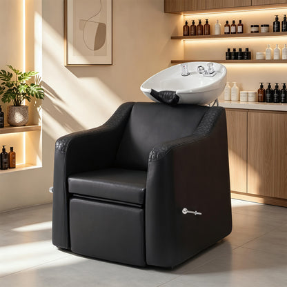 BarberPub Shampoo Chair and Bowl Set, Dual Side Hand Levers, 9043
