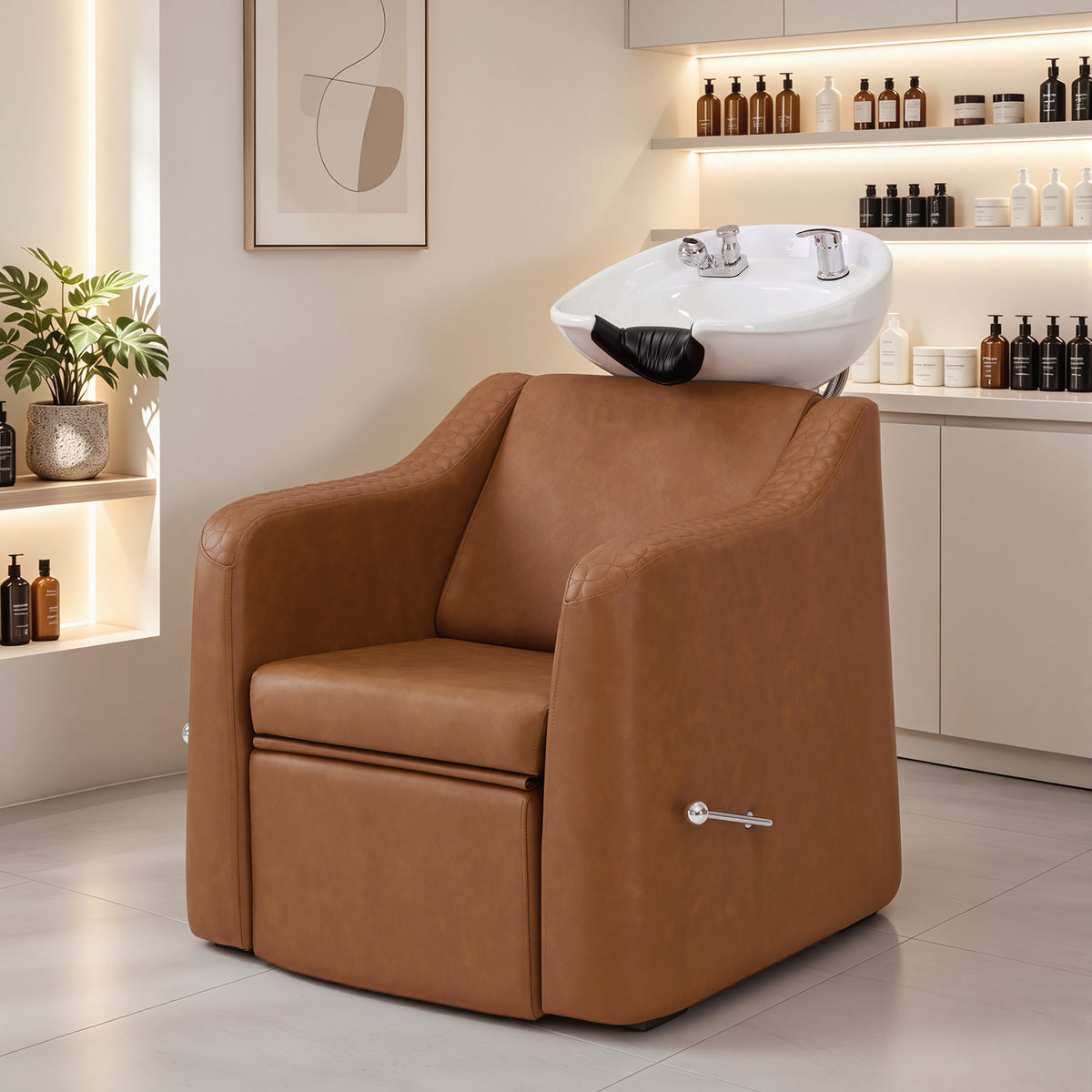 BarberPub Shampoo Chair and Bowl Set, Dual Side Hand Levers, 9043