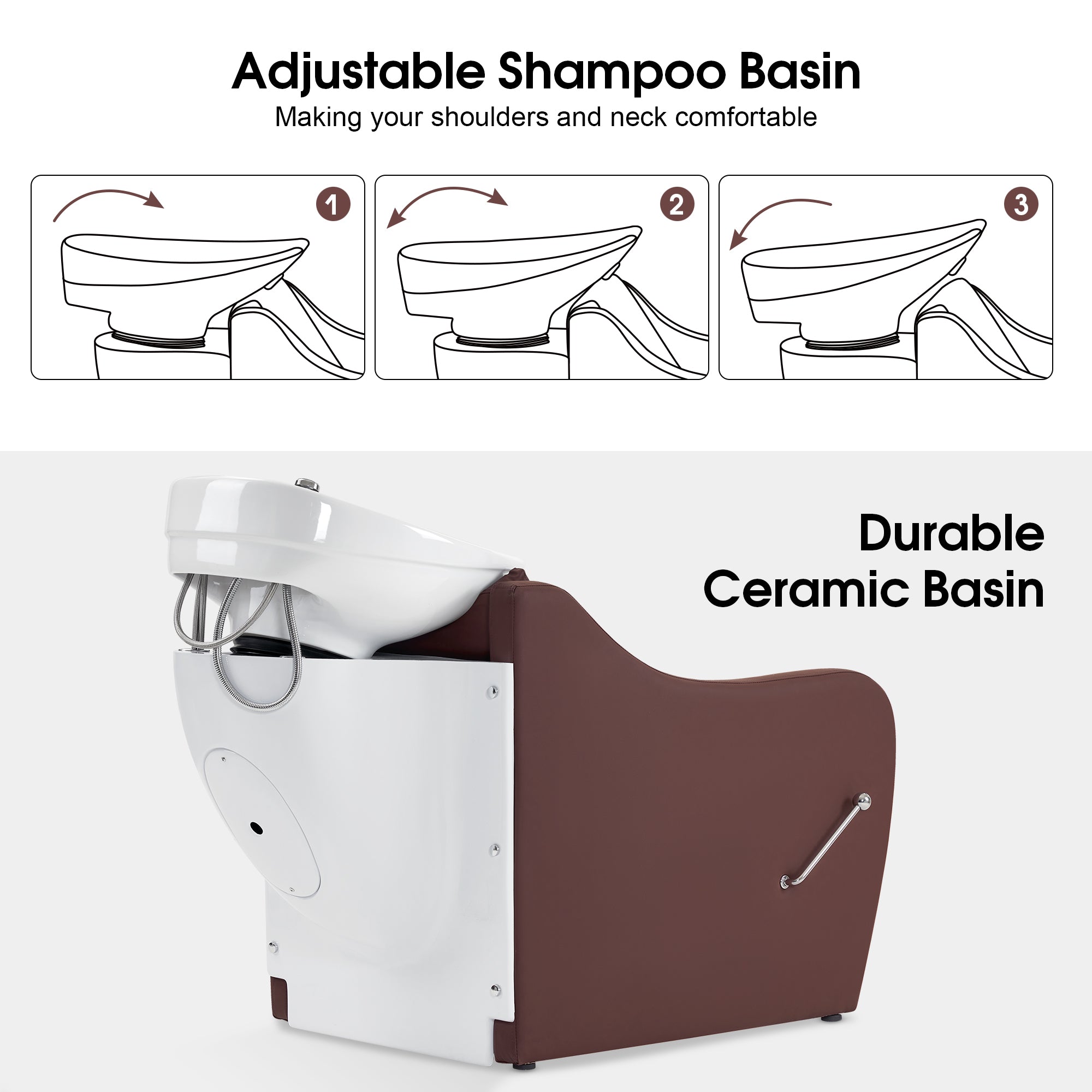 BarberPub Backwash Salon Shampoo Chair, Ceramic Shampoo Bowl for Barbershop 9090