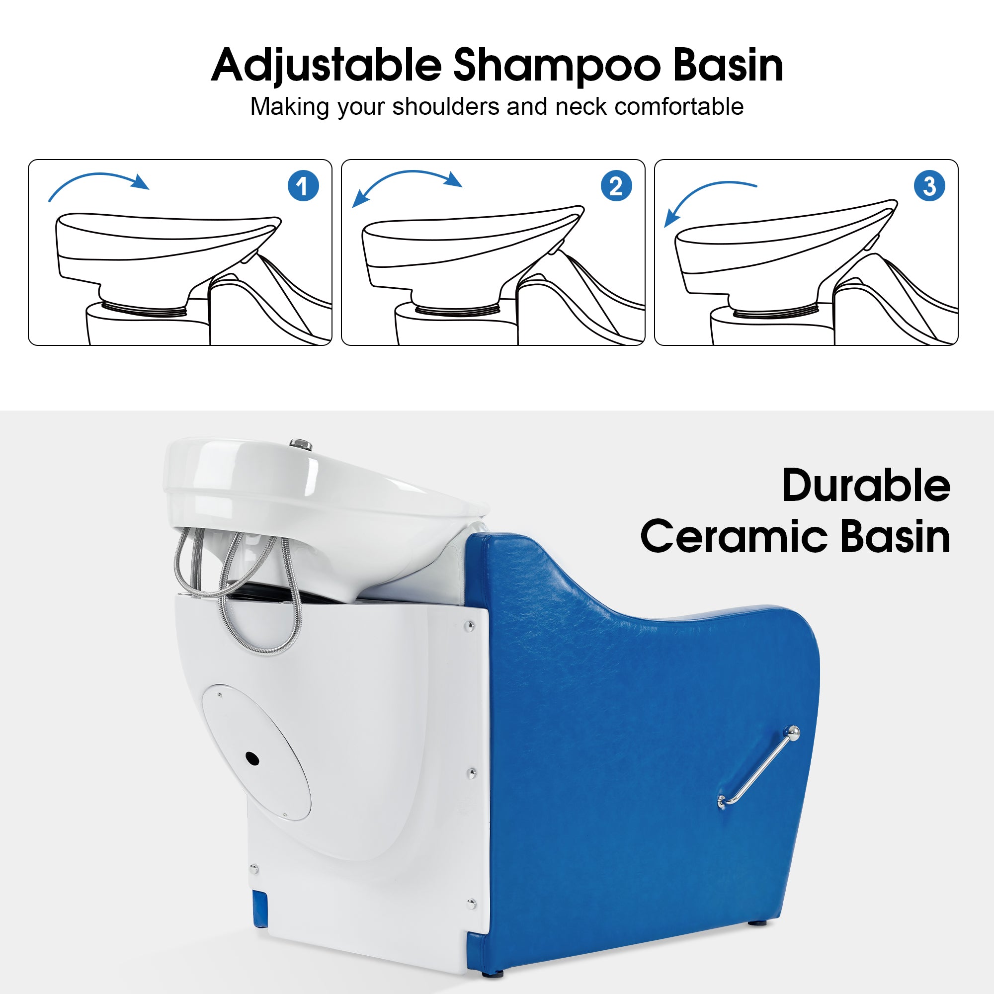 BarberPub Backwash Salon Shampoo Chair, Ceramic Shampoo Bowl for Barbershop 9090