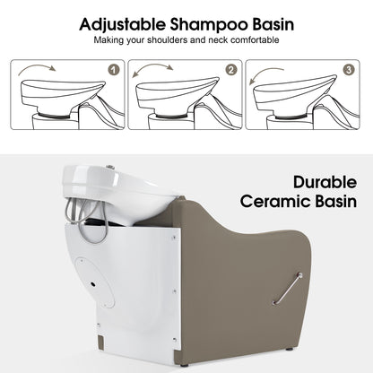 BarberPub Backwash Salon Shampoo Chair, Ceramic Shampoo Bowl for Barbershop 9090