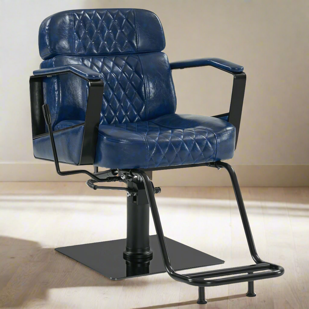 BarberPub Reclining Barber Chair, Blue Hydraulic Hair Stylist Salon Chair 3068