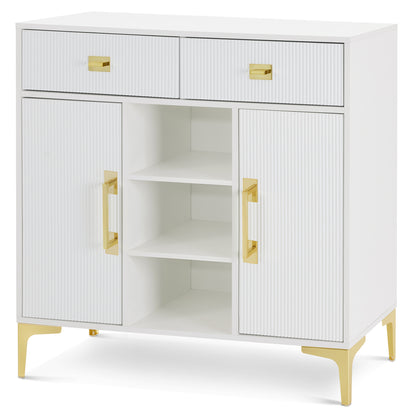 Modern Fluted Freestanding Barber Station with Storage Drawers & Cabinet & Open Space 3161