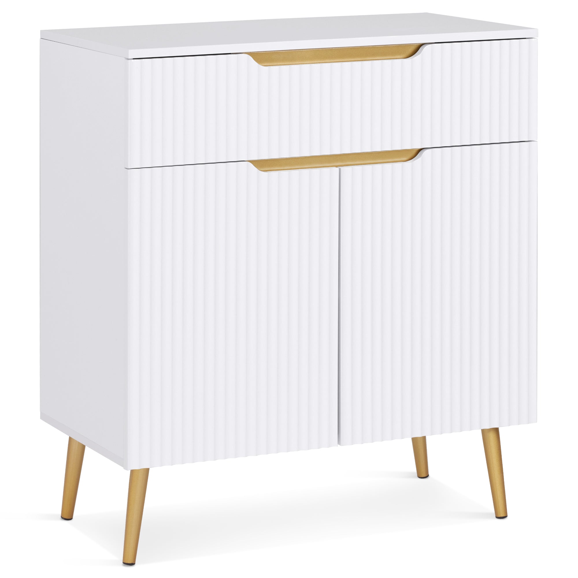 BarberPub Fluted Barber Station with Drawer & Cabinet, Beauty Salon White Storage Organizer 3196