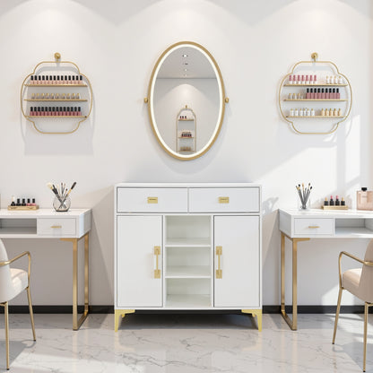 Modern Fluted Freestanding Barber Station with Storage Drawers & Cabinet & Open Space 3161