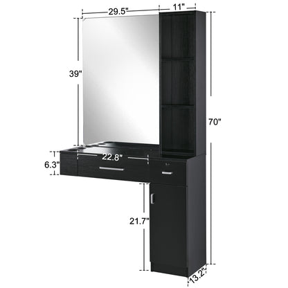 BarberPub Wall Mount Hair Styling Barber Station with Mirror Beauty Equipment 3026