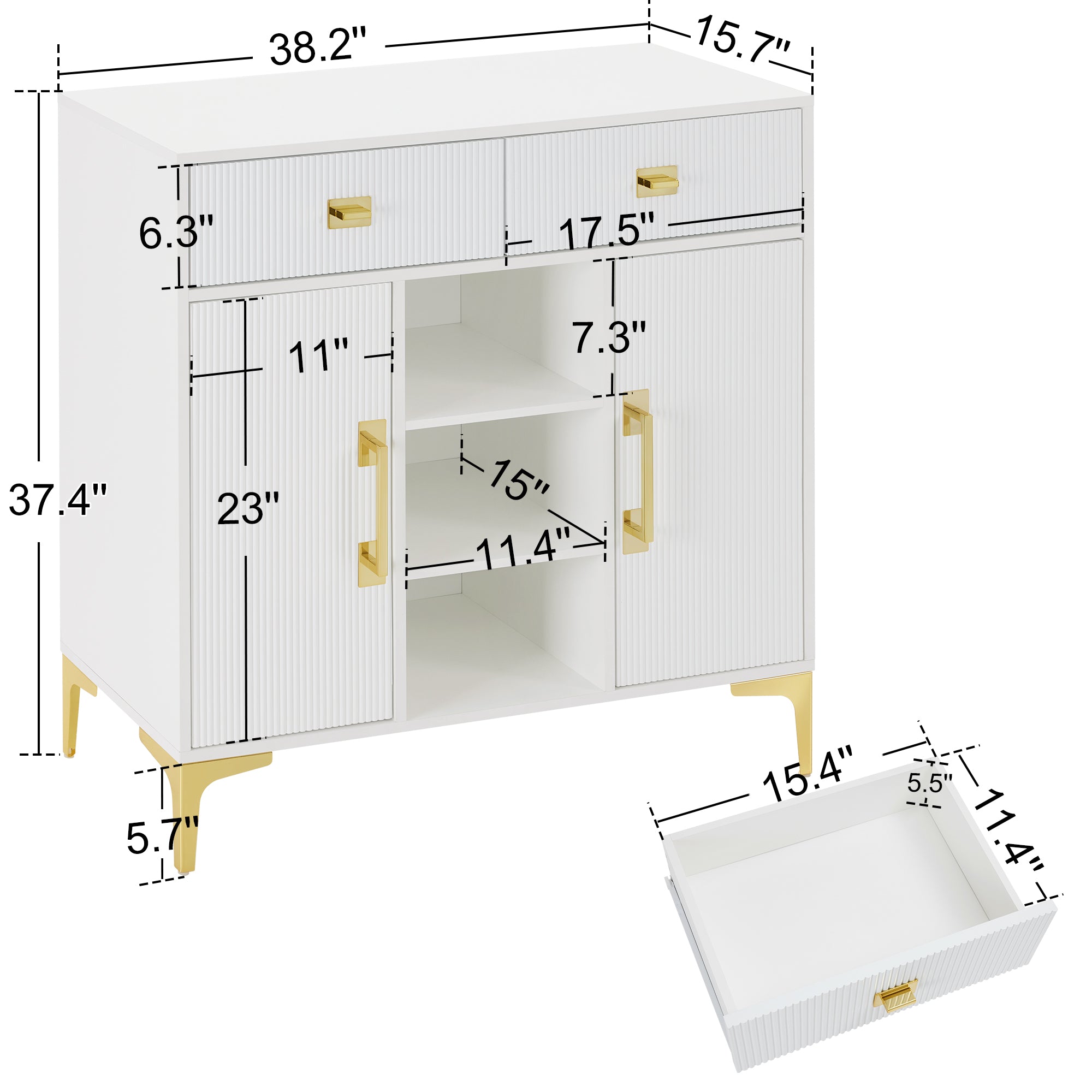 Modern Fluted Freestanding Barber Station with Storage Drawers & Cabinet & Open Space 3161