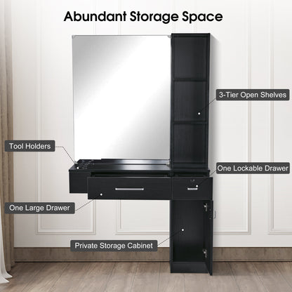 BarberPub Wall Mount Hair Styling Barber Station with Mirror Beauty Equipment 3026