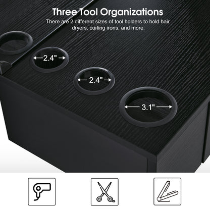 BarberPub Wall Mount Hair Styling Barber Station with Mirror Beauty Equipment 3026