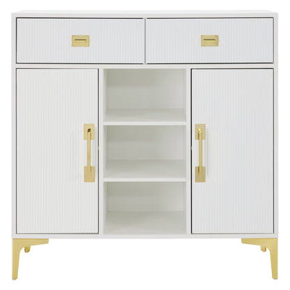 Modern Fluted Freestanding Barber Station with Storage Drawers & Cabinet & Open Space 3161