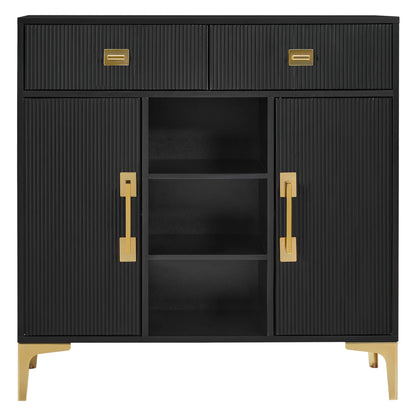 Black Fluted Freestanding Barber Station with Storage Drawers & Cabinet & Open Space 3161