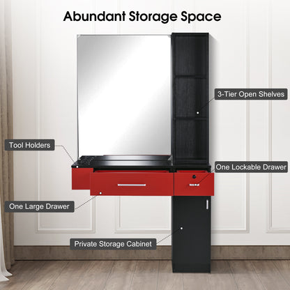 BarberPub Wall Mount Hair Styling Barber Station with Mirror Beauty Equipment 3026