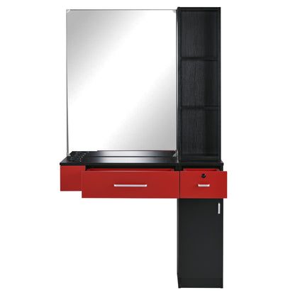 BarberPub Wall Mount Hair Styling Barber Station with Mirror Beauty Equipment 3026