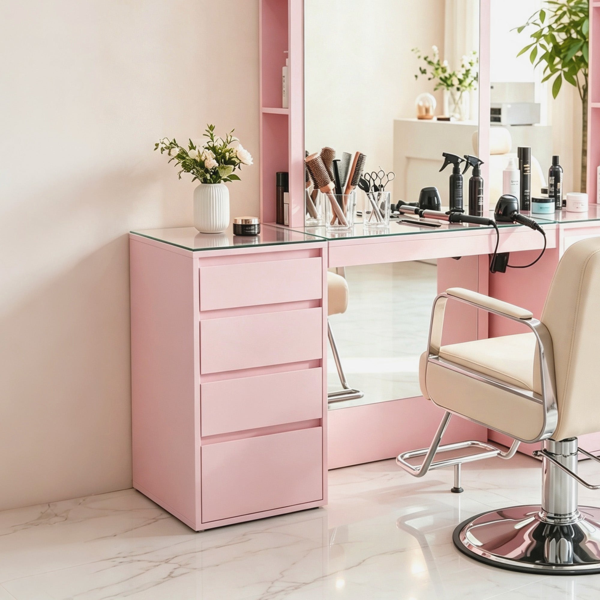 BarberPub Salon Storage Cabinet with Glass Top, Beauty Station 3381-1