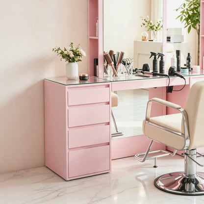 BarberPub Salon Storage Cabinet with Glass Top, Beauty Station 3381-1