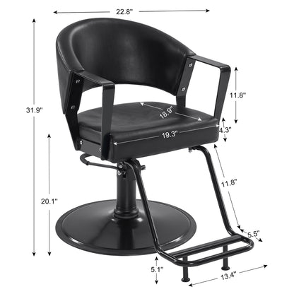 BarberPub Hydraulic Salon Chair, All Black 360° Swivel Hair Styling Chair 8517