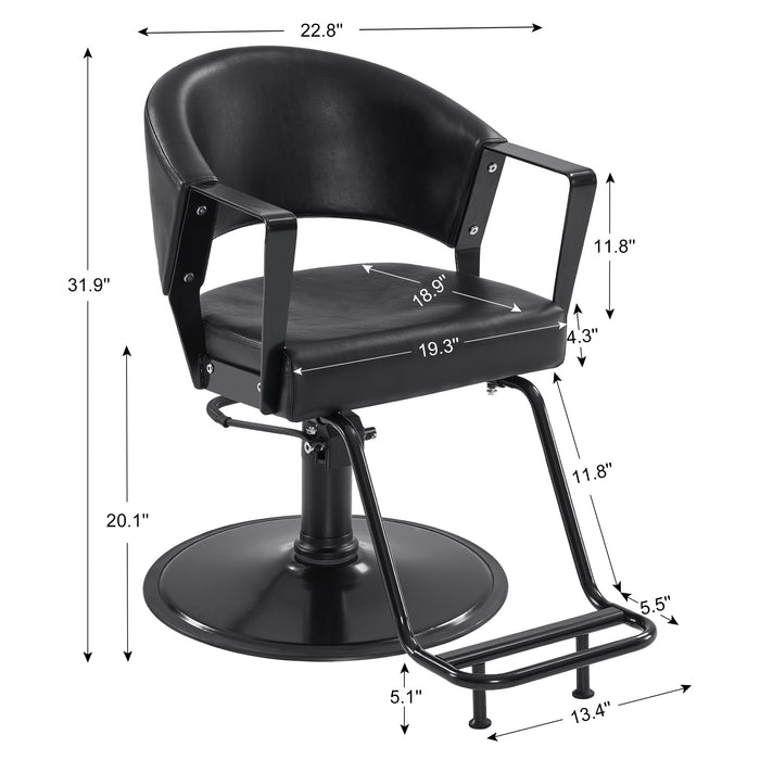 BarberPub Hydraulic Salon Chair, 360° Swivel Classic Modern Hair Styling Barber Chair, All Black Curved Wooden Hair Cutting Salon Beauty Spa Equipment 8517