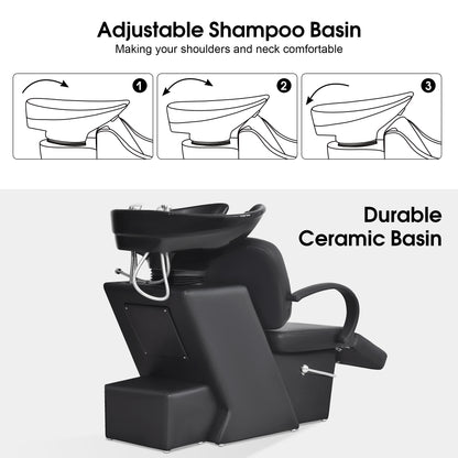 BarberPub Backwash Shampoo Station Chair, Adjustable Ceramic Bowl Barber Station 9051