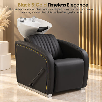 BarberPub Shampoo Bowl and Chair Set, Mold-resistant PVC Leather, 9718