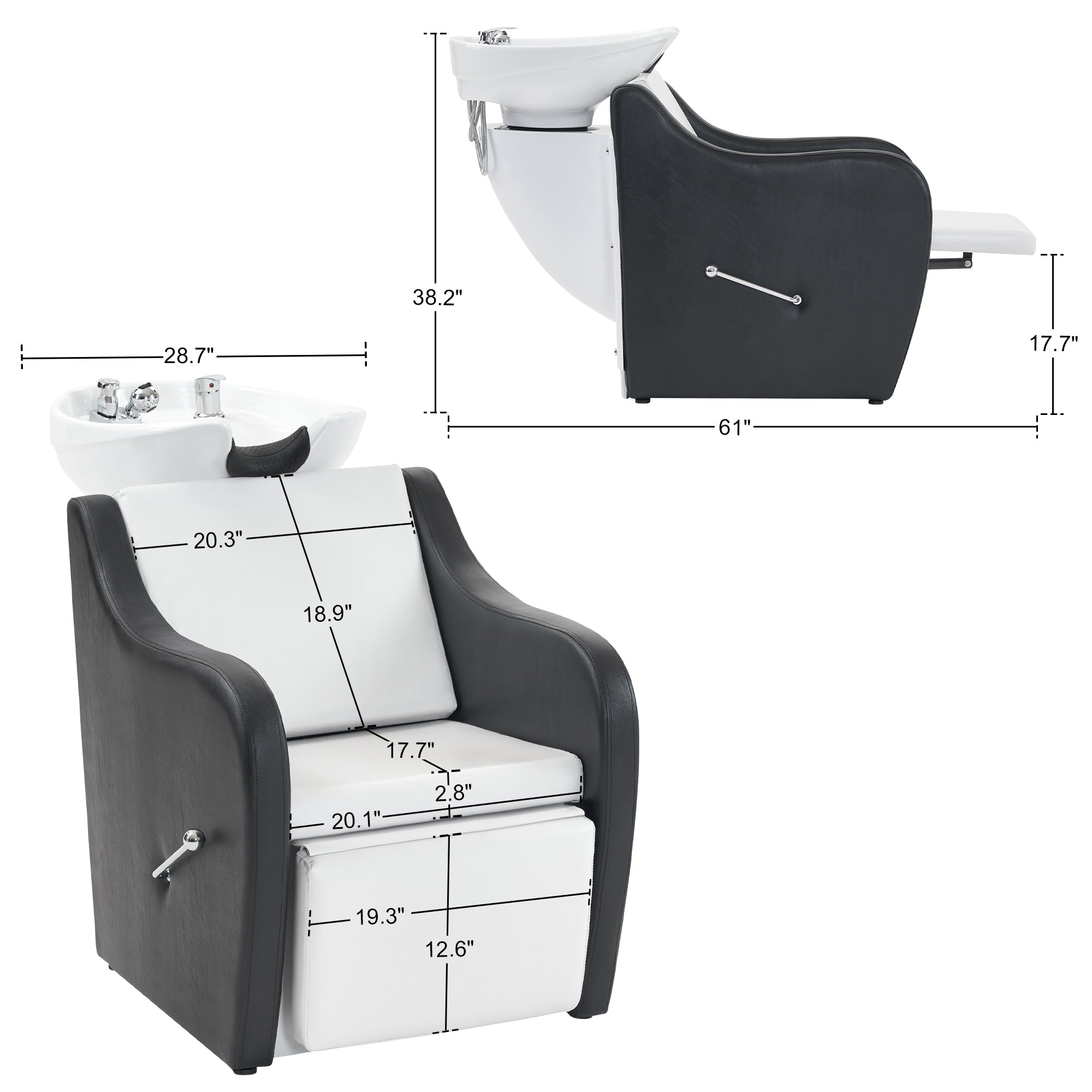 BarberPub Shampoo Station Chair for Salon, Backwash Ceramic Shampoo Bowl 9089