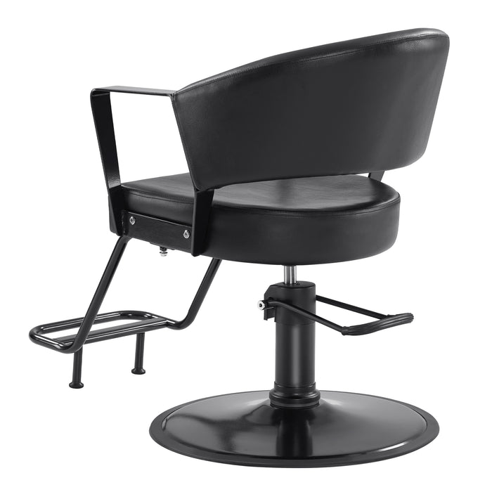 BarberPub Hydraulic Salon Chair, 360° Swivel Classic Modern Hair Styling Barber Chair, All Black Curved Wooden Hair Cutting Salon Beauty Spa Equipment 8517