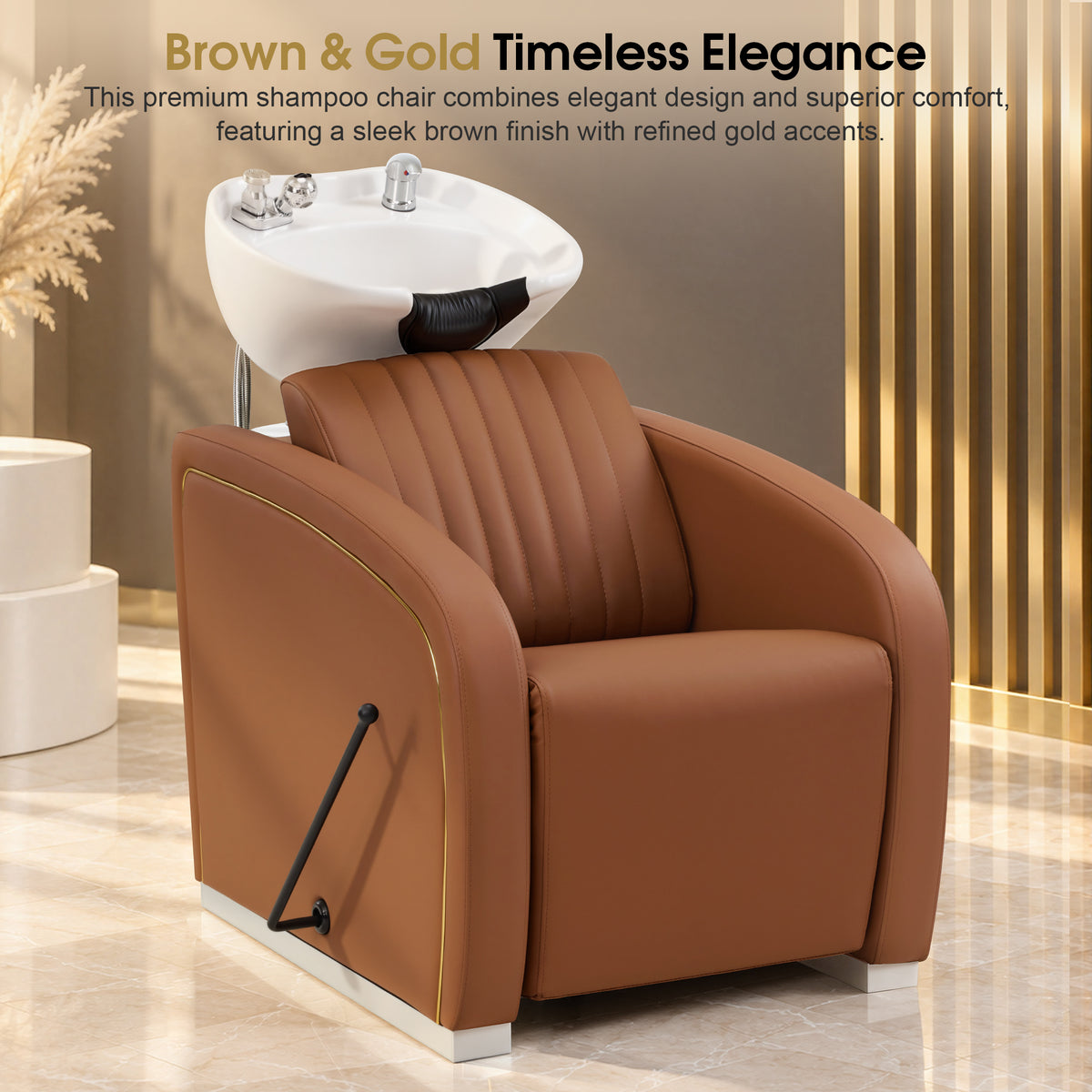 BarberPub Shampoo Bowl and Chair Set, Mold-resistant PVC Leather, 9718