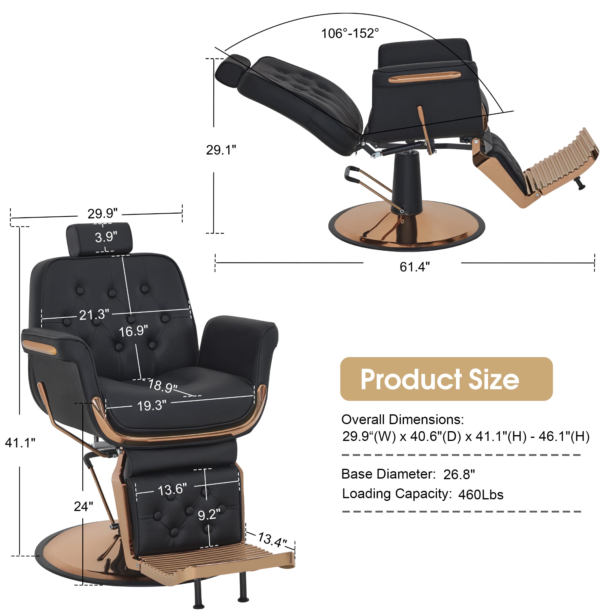 BarberPub Reclining Barber Chair, Hydraulic Styling Salon Chair for Hair Stylist 9246