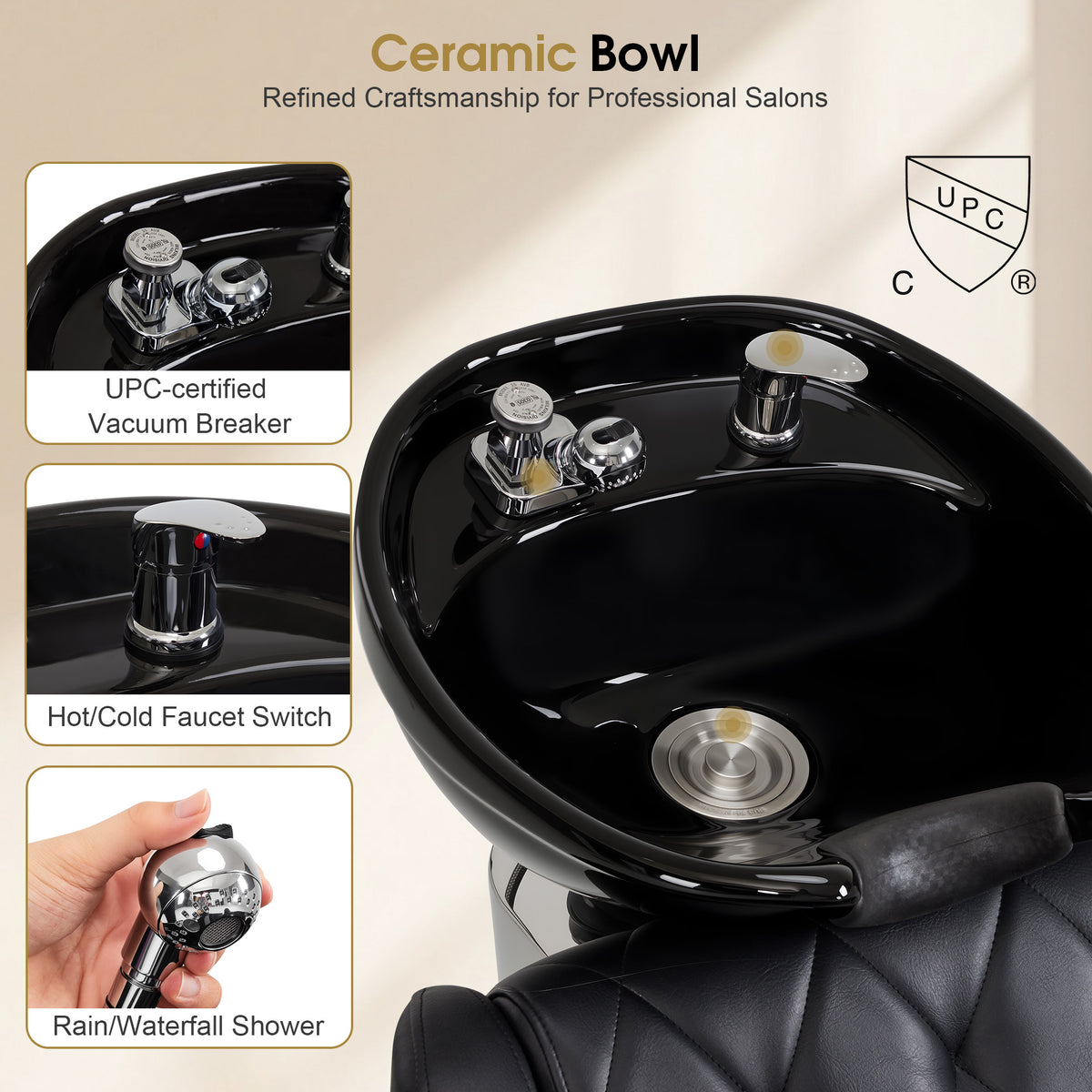 BarberPub Backwash Shampoo Chair and Bowl Set for Salon, 9064