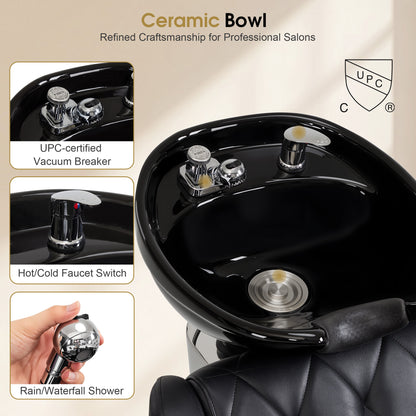 BarberPub Backwash Shampoo Chair and Bowl Set for Salon, 9064