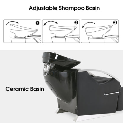 BarberPub Backwash Bowl Shampoo Chair,Ceramic Bowl Station Barber Salon 9077