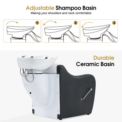 BarberPub Shampoo Station Chair for Salon, Backwash Ceramic Shampoo Bowl 9089