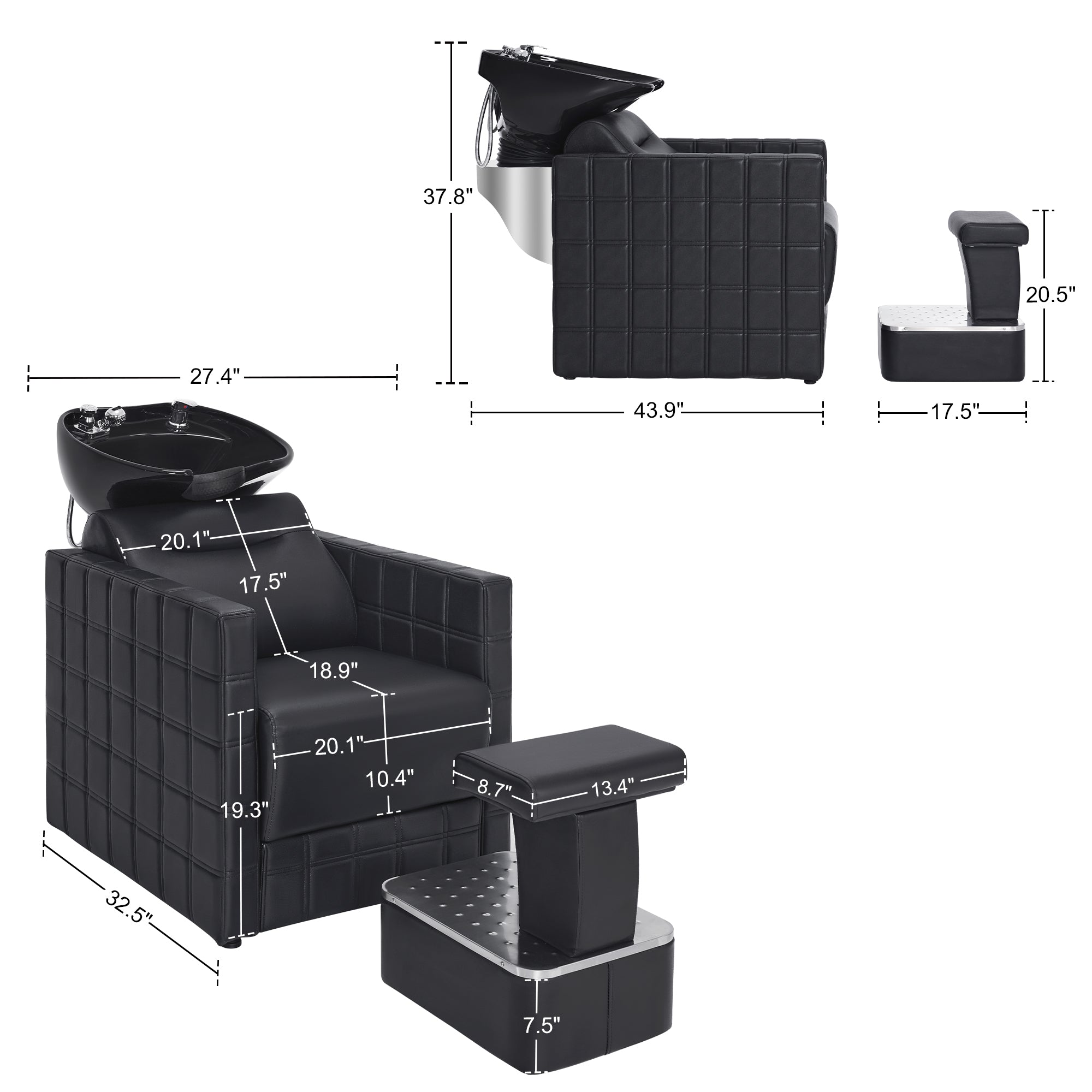 BarberPub Backwash Shampoo Station Chair, Salon Shampoo Bowl and Chair for Spa Barbershop 9083