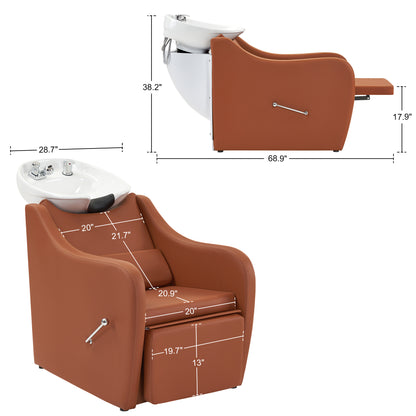 BarberPub Backwash Salon Shampoo Chair, Ceramic Shampoo Bowl for Barbershop 9090